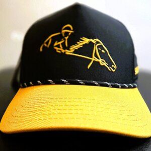 Horse Racing Themed Black & Yellow 5 Panel Pukka Rope Hat NWT